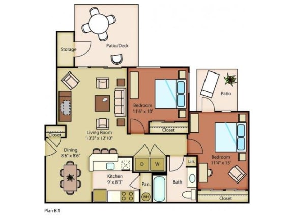Island View Apartments Richland, Washington 2 Bedroom 2 Bathroom 2D Floor Plan