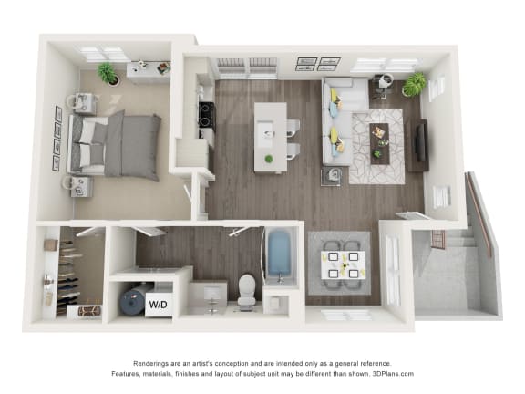 LVB Apartment 3D Floor Plan 1X1 Carriage