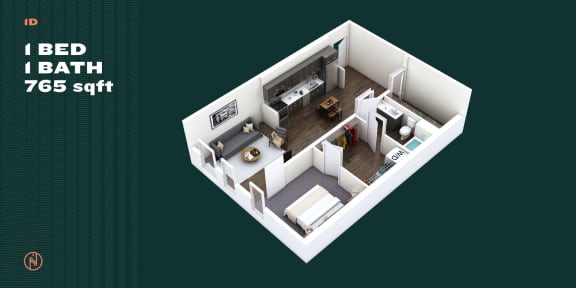 Floor Plan  Northointe Apartments One Bedroom D Floor Plan