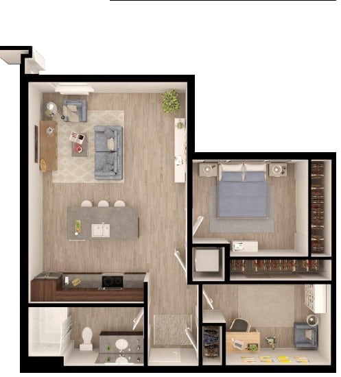 Floor Plan  a room with a bed and a desk in it