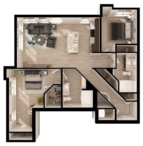 a floor plan of a house with a bedroom and a living room