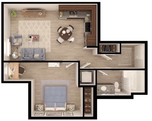 a floor plan of a room with a dog
