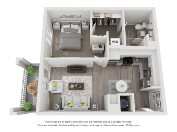 a 1 bedroom floor plan with a bathroom and a living room