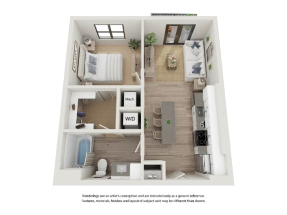 Floor Plan  a 1 bedroom floor plan with a bathroom and a living room