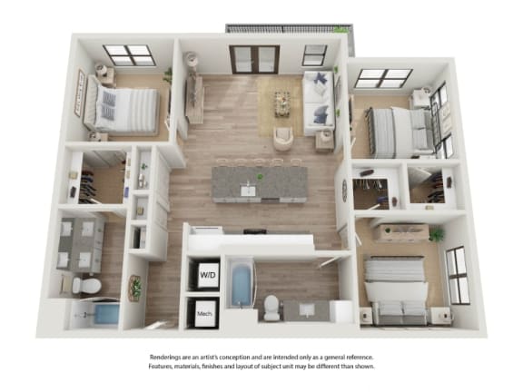 a 3 bedroom floor plan is shown in this image