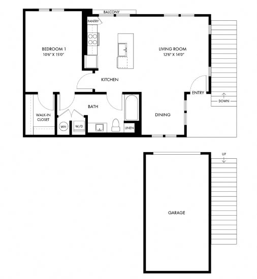 a floor plan of a house with bedrooms and a garage