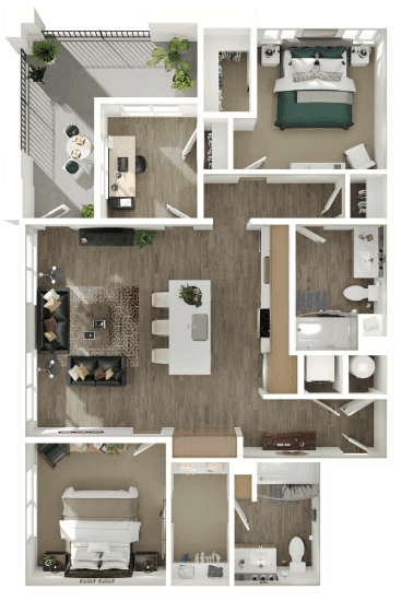 a1 floor plan  1 bedroom with 2 baths  129