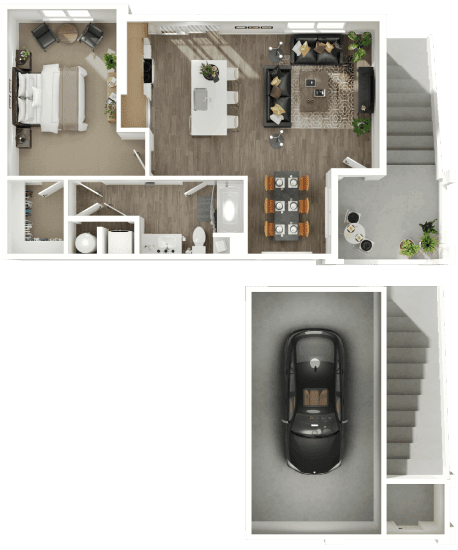 a floor plan of a house and a car