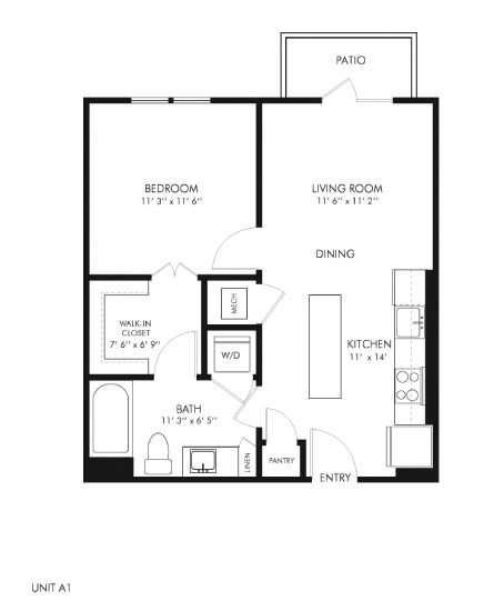 a floor plan of a 1 bedroom floor plan