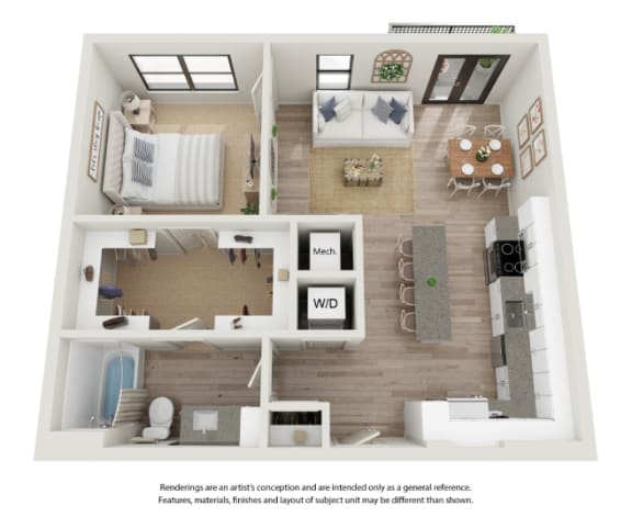 a 1 bedroom floor plan with a bathroom and a living room