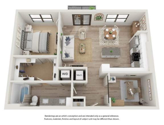 a 1 bedroom floor plan with a bathroom and a living room