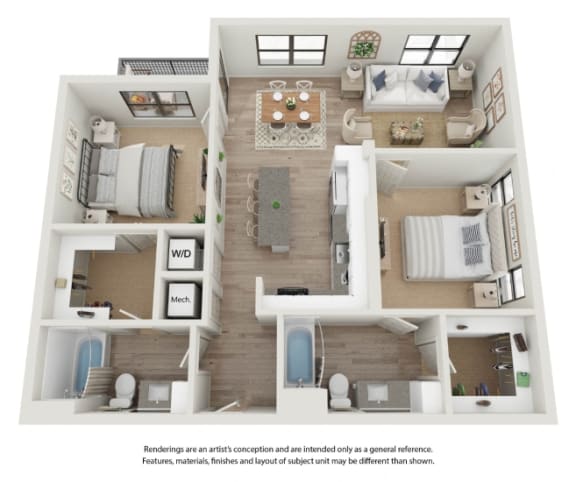 a 3d floor plan of a home with a bedroom and a living room
