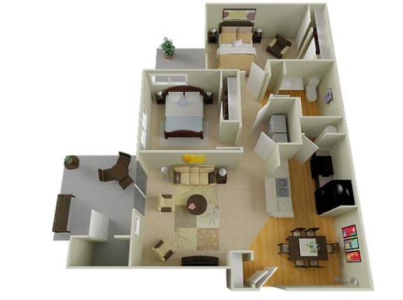 Pine Valley Ranch Apartments Spokane, Washington 1 Bedroom 1 Bath 3D Floor Plan 953 sq ft