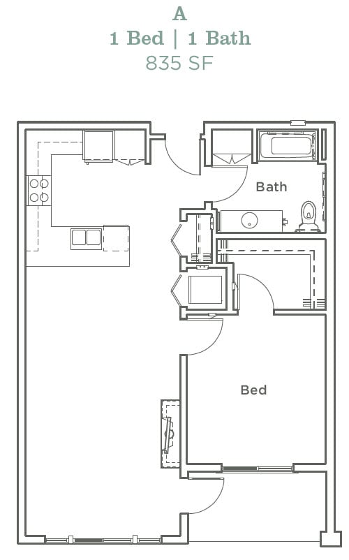 Portera at the Grove_Wilsonville OR_Floor Plan A1_1 Bedroom 1 Bathroom