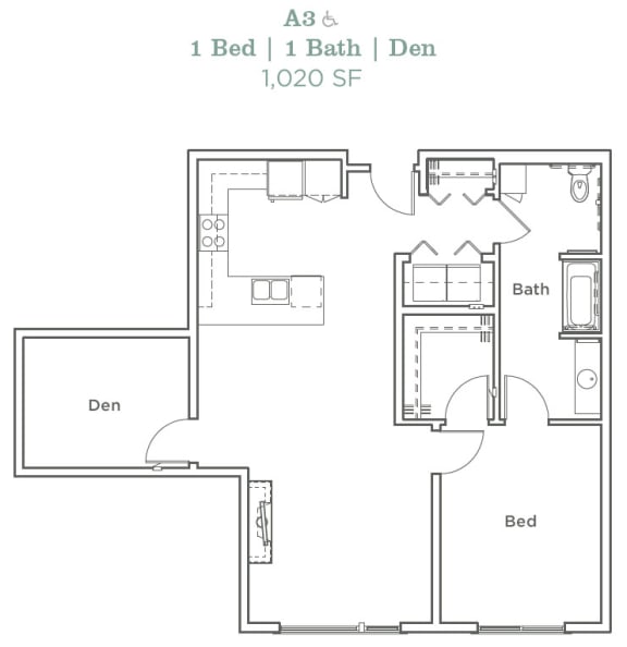 Floor Plan  Portera at the Grove_Wilsonville OR_Floor Plan A3_One Bedroom One Bathroom