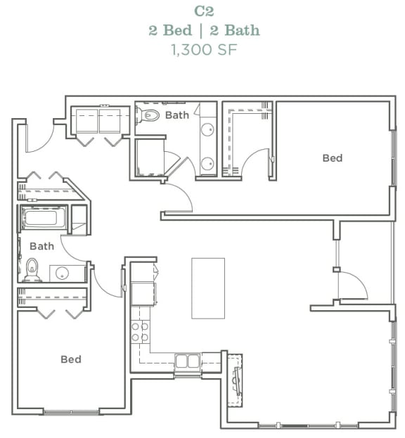 Floor Plan  Portera at the Grove_Wilsonville OR_Floor Plan C2_Two Bedroom Two Bathroom