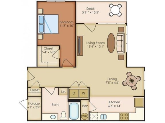 River House Apartments Spokane Valley, Washington One Bedroom One Bath 2D Floor Plans