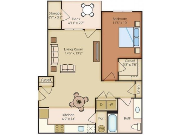 River House Apartments Spokane Valley, Washington One Bedroom One Bath 2D Floor Plans