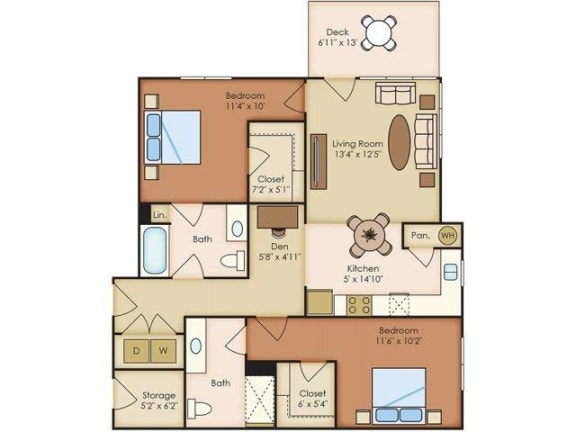 River House Apartments Spokane Valley, Washington Two Bedroom Two Bath 2D Floor Plans