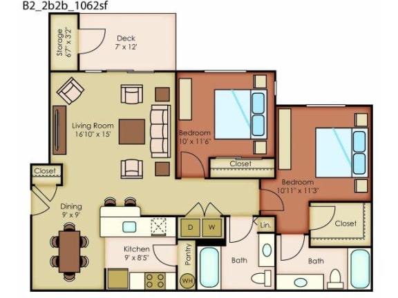 River House Apartments Spokane Valley, Washington Two Bedroom Two Bath 2D Floor Plans