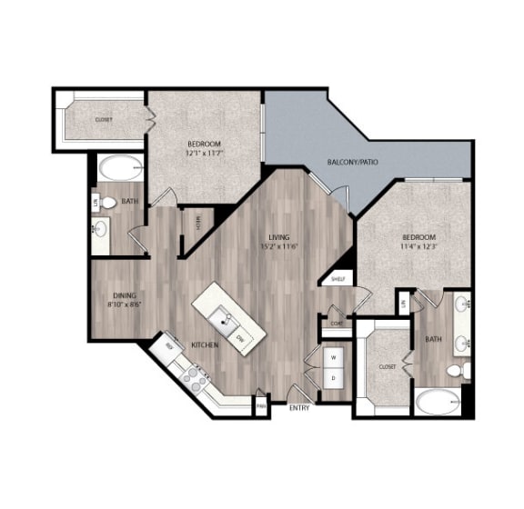 The Edison at Frisco C1 Two Bedroom Two Bathroom Floor Plan