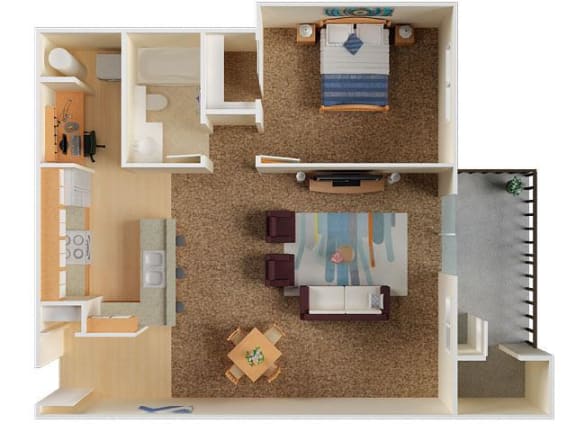 Floor Plan  Whimsical Pig Apartments Spokane Valley, Washington 1 Bedroom 1 Bath 3D Floor PlanBedroom_1 Bathroom