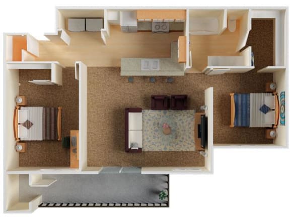 Whimsical Pig Apartments Spokane Valley, Washington 2 Bedroom 1 Bath 3D Floor Plan