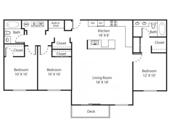 Whimsical Pig Apartments Spokane Valley, Washington 3 Bedroom 2 Bath 2D Floor Plan