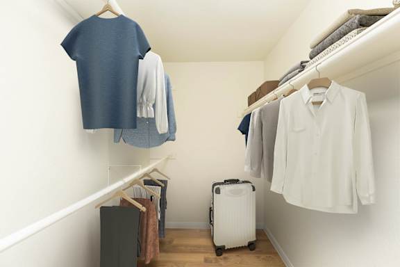 Clothes in rack in a room at Crosspoint Oaks at Boerne, Texas