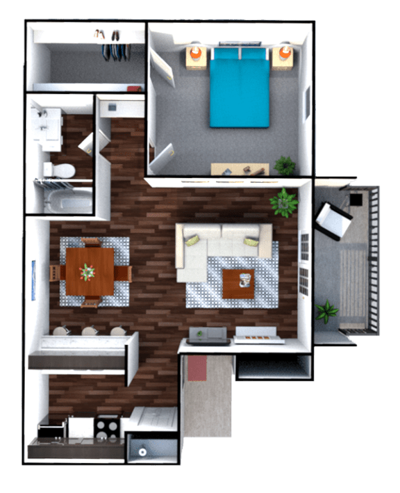 a floor plan of a one bedroom apartment with a bathroom and a balcony at The View at Lake Highlands