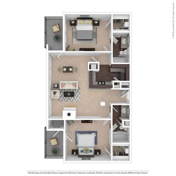 A floor plan of a house with a kitchen, living room, and two bedrooms.