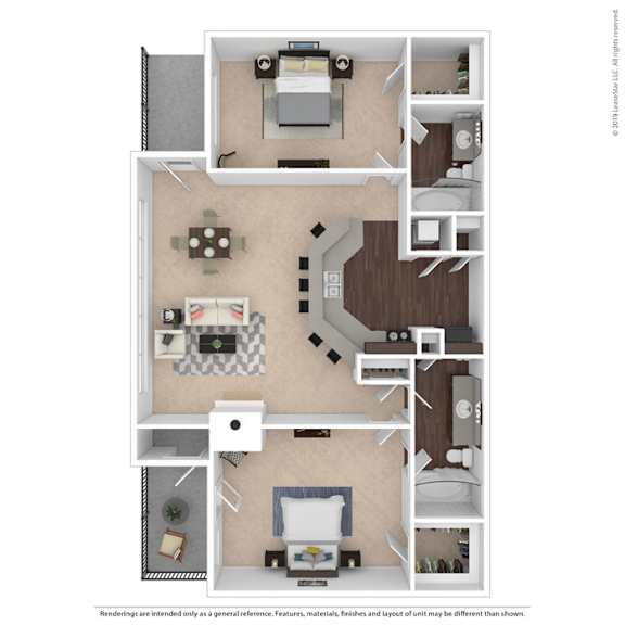 A floor plan of a house with a kitchen, living room, and two bedrooms.