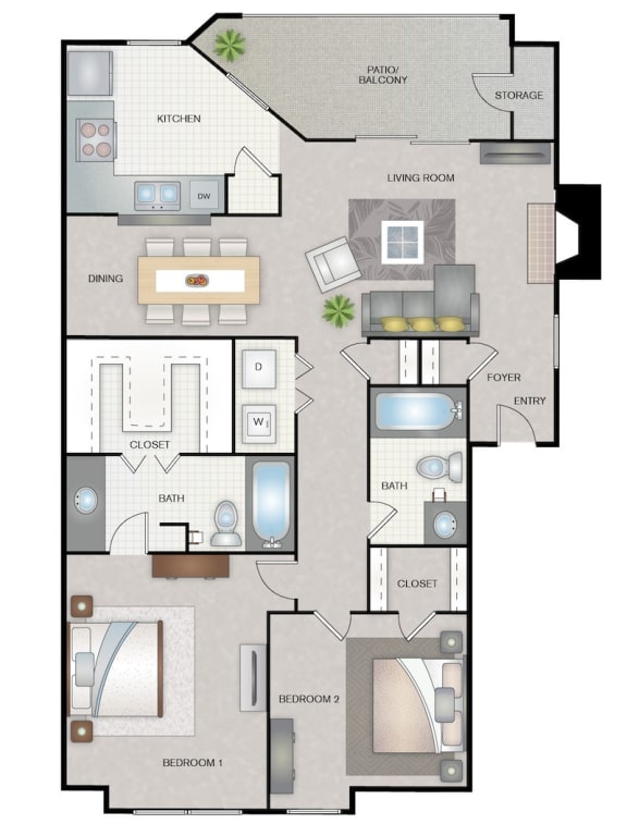 B1 | 1,019 SQ FT | 2 BED / 2 BATH