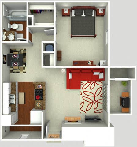 Floor Plan  1 bed 1 bath A at The Hills at Ironhorse, North Richland Hills, TX