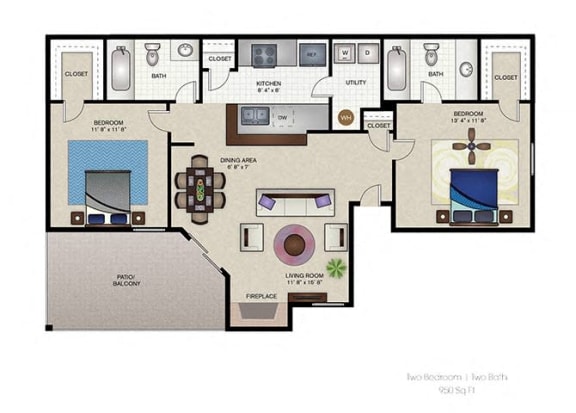 Floor Plan  2 bed 2 bath A at The Hudson, North Richland Hills, Texas