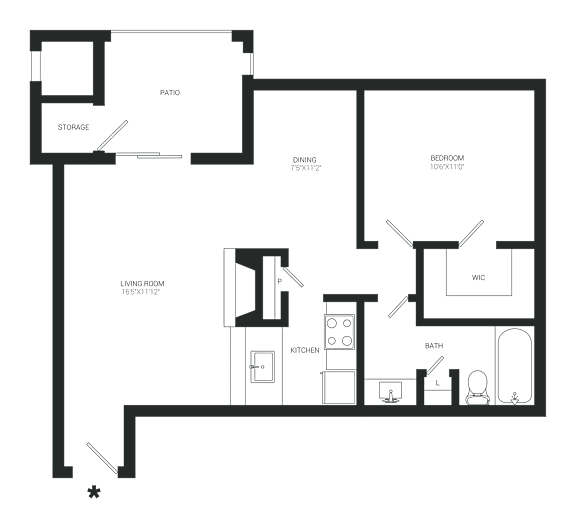 A black and white floor plan of a house with labeled rooms.