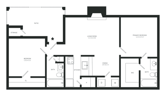 A black and white image of a floor plan of a house.