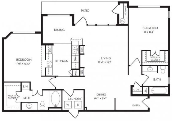 B2 | 2 BED - 2 BATH | 1,206 SQ FT at Villas at Rogers Ranch, Texas