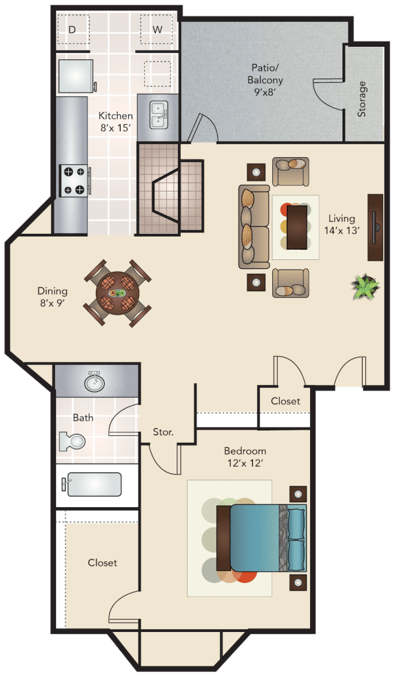 Floor Plan  A3 | 663 SQ FT | 1 BED / 1 BATH
