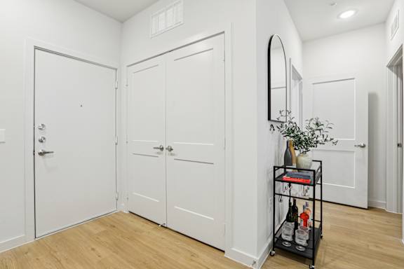 Entryway with closet and cart at Matador Apartments, Texas, 78745