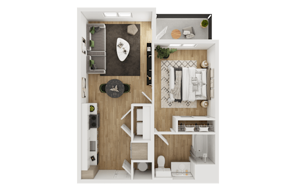 A small room with a bed, a desk, and a chair.