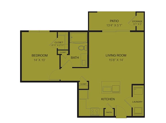 1 bed 1 bath F at Bridge at Delco Flats Apartments, Austin, TX