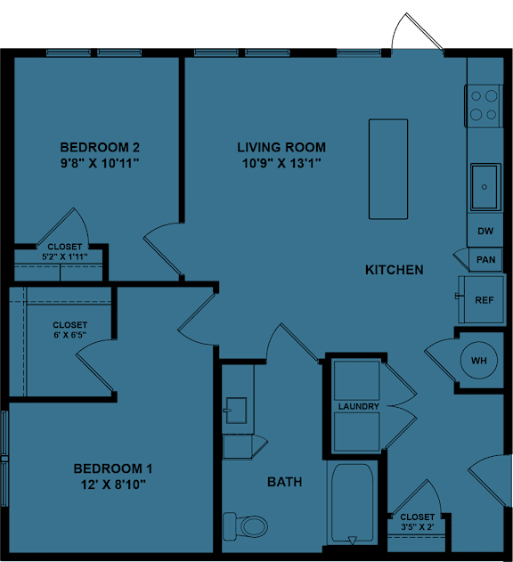 A blueprint of a house layout with labeled rooms and dimensions.