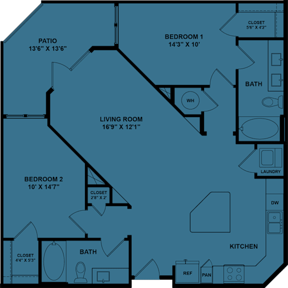A blueprint of a house layout with labeled rooms and dimensions.