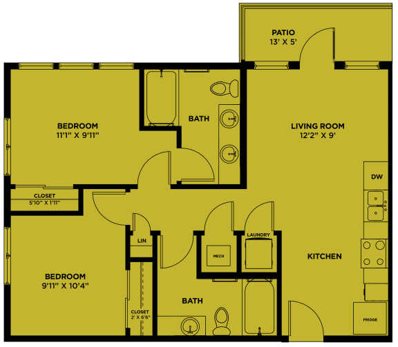 the floor plan of a bedroom apartment with a living room and a dining room