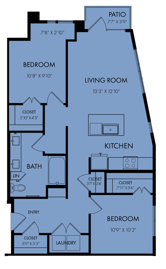 Two bedroom two bath apartment floor plan at Bridge at Windsor Park Apartments, Austin
