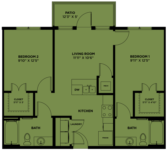 the floor plan of a bedroom apartment