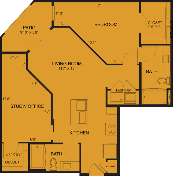 a floor plan of a bedroom apartment with a bathroom and a living room