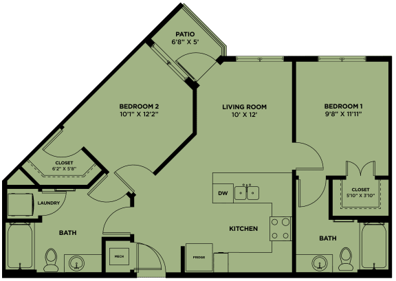 the floor plan of a bedroom apartment