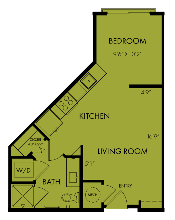 One bedroom one bath apartment floor plan 2 at Bridge at Windsor Park Apartments, Austin, TX